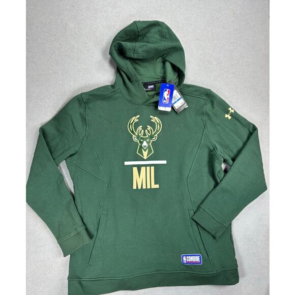 NWT Men's XL Threadborne Under Armour Milwaukee Bucks green logo hoodie - Picture 6 of 9
